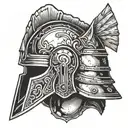 damaged gladiator helmet tattoo design idea