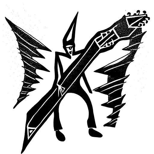 punk satan playing a Flying V guitar tattoo design idea