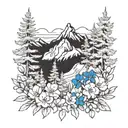 mountains pine trees and bluebonnets wrapped tattoo design idea