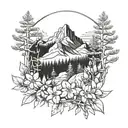 mountains pine trees and bluebonnets wrapped tattoo design idea