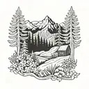 mountains pine trees and bluebonnets wrapped tattoo design idea