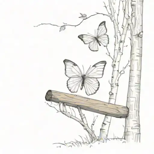 White butterfly on birch tree a bench, text more than enough  tattoo design idea