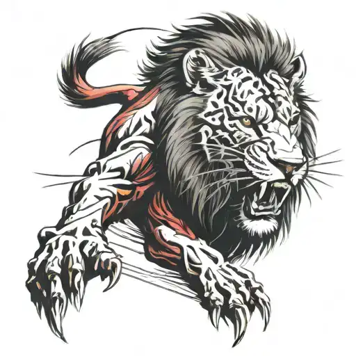 A lion scratch with a few claw marks in black, and in the middle is Bushido in red in japanese tattoo design idea