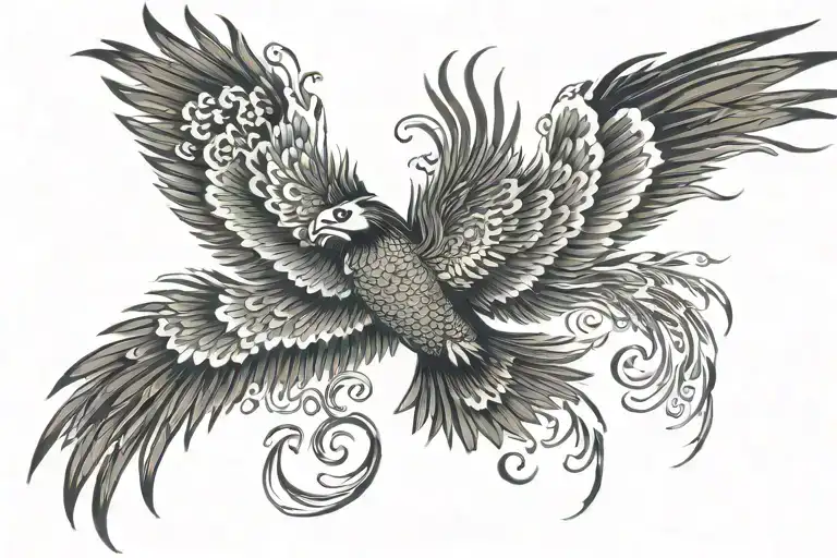 asian phoenix soaring tattoo design idea