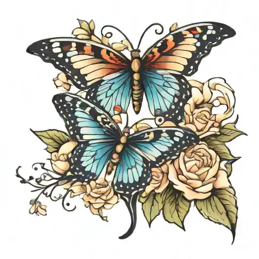 butterfly half flowers  tattoo design idea
