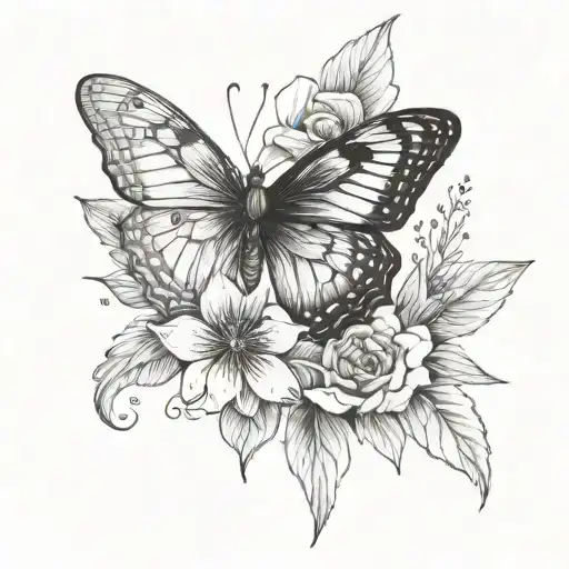 butterfly half flowers  tattoo design idea