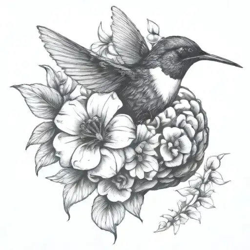 brain with flowers hummingbird  tattoo design idea