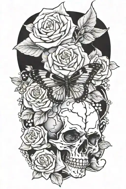 brain, butterfly, rose, lilly book tattoo design idea