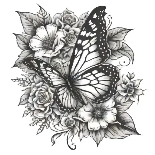 half butterfly half flowers semi colon butterfly tattoo design idea
