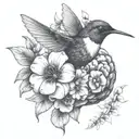 brain with flowers hummingbird  tattoo design idea