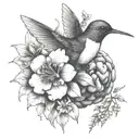 brain with flowers hummingbird  tattoo design idea
