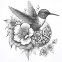 brain with flowers hummingbird  tattoo design idea
