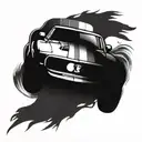 Combine elements of a 1969 mustang  car and a chequered racing flag and a mph gauge tattoo design idea