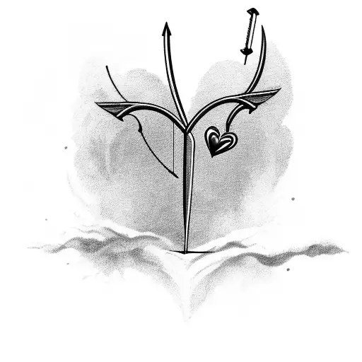 cupid shooting arrow into heart tattoo design idea