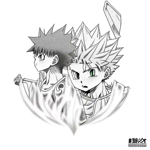 Gon and Killua from Hunter x Hunter fighting training tattoo design idea