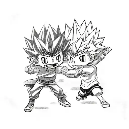 Gon and Killua from Hunter x Hunter fighting training tattoo design idea