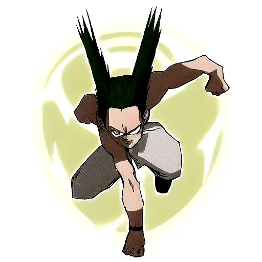 There's an outline of Gon Freecs' head from Hunter X Hunter, green scenery and his unleashed form in it as well tattoo design idea