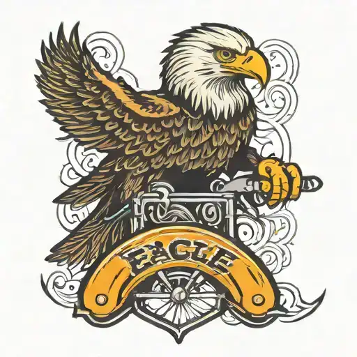 eagle standing on a Harley Davidson handle bar  tattoo design idea