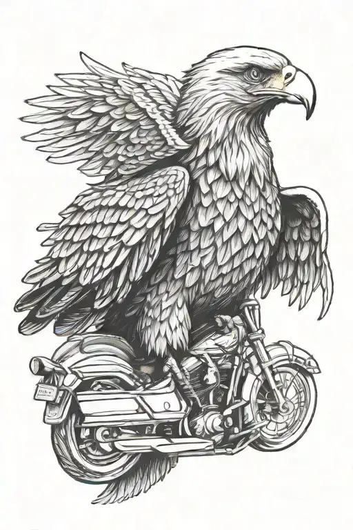 a facing eagle standing on a Harley Davidson handle bar  tattoo design idea