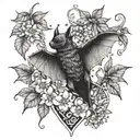 A bat hanging upside down in a coffee plant, surrounded by poisonous flowers tattoo design idea