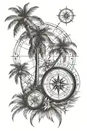 Palm tree and compass tattoo design idea