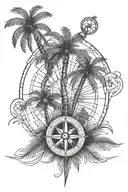 Palm tree and compass tattoo design idea