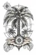 Palm tree with a compass at the base of tree in sand tattoo design idea