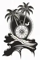 Palm tree with a compass at the base of tree in sand tattoo design idea