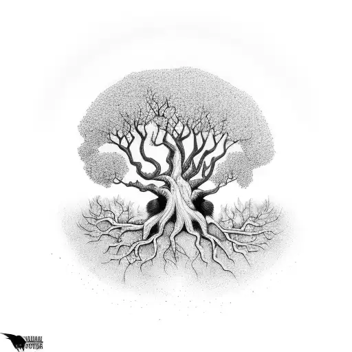 Cherri tree with ravens tattoo design idea