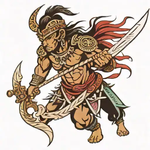 Tribal warrior wielding a sword tattoo design idea