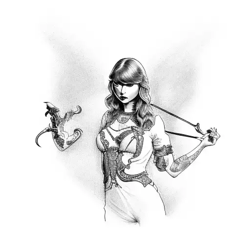 I would like a tattoo design of Taylor Swift with holding archer tattoo design idea