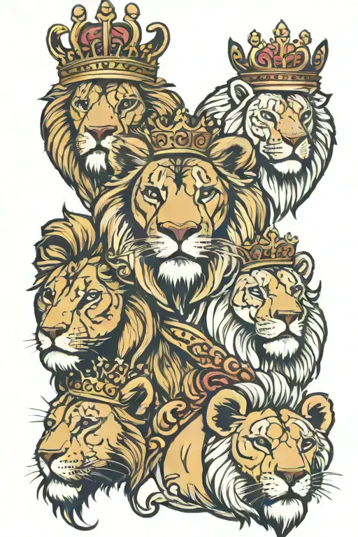 two lions and lioness wearing a crown tattoo design idea