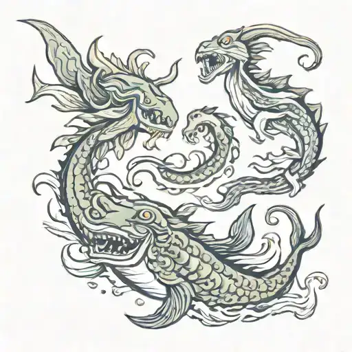 sea monsters battle  tattoo design idea
