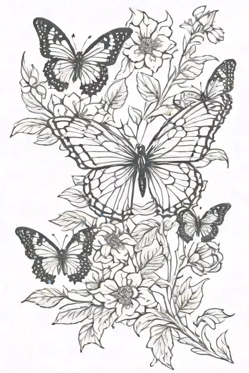 phoenix, butterfly flower  tattoo design idea