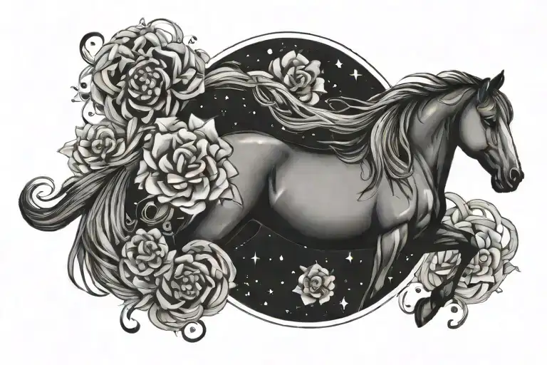 horse constellation with Celtic flowers    tattoo design idea