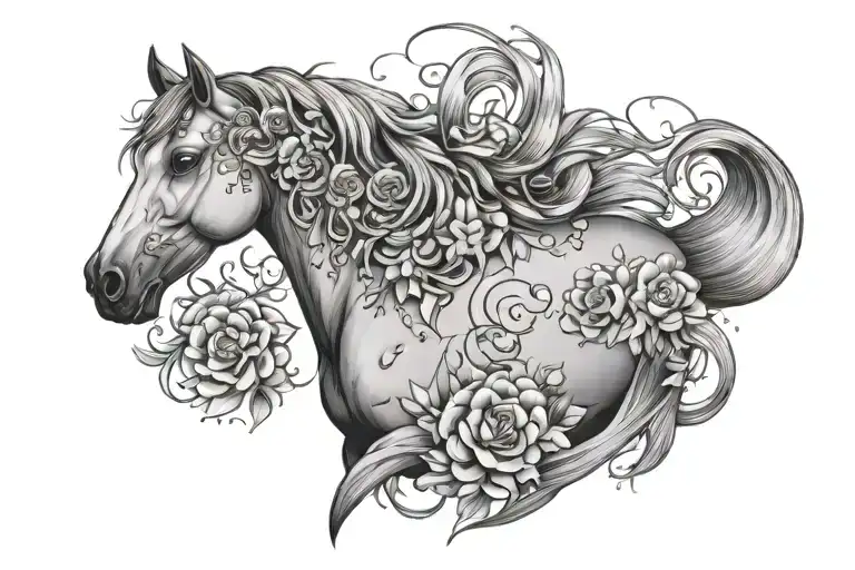 constellation horse with Celtic flowers   tattoo design idea