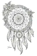 A dream catcher incorporating the names Jessica, Jamie, James, Angela, Isabella, and Jaxson in a neotraditional style tattoo design idea
