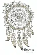 A dream catcher incorporating the names Jessica, Jamie, James, Angela, Isabella, and Jaxson in a neotraditional style tattoo design idea