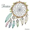 A dream catcher incorporating the names Jessica, Jamie, James, Angela, Isabella, and Jaxson tattoo design idea