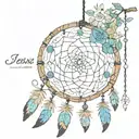 A dream catcher incorporating the names Jessica, Jamie, James, Angela, Isabella, and Jaxson tattoo design idea