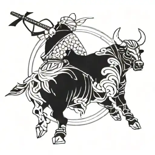 Design it so that the name Ronin is written from top to bottom and the bull is divided into two, to the right and left o tattoo design idea