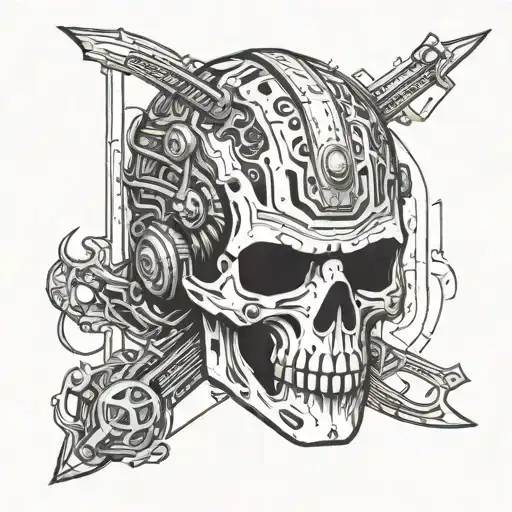 A futuristic interpretation of Friday the 13th Jason with a cybernetic skull and the number 13 integrated into the design tattoo design idea