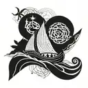 Viking longship sailing through geometric patterns tattoo design idea