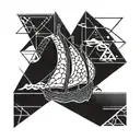 Viking longship sailing through geometric patterns tattoo design idea