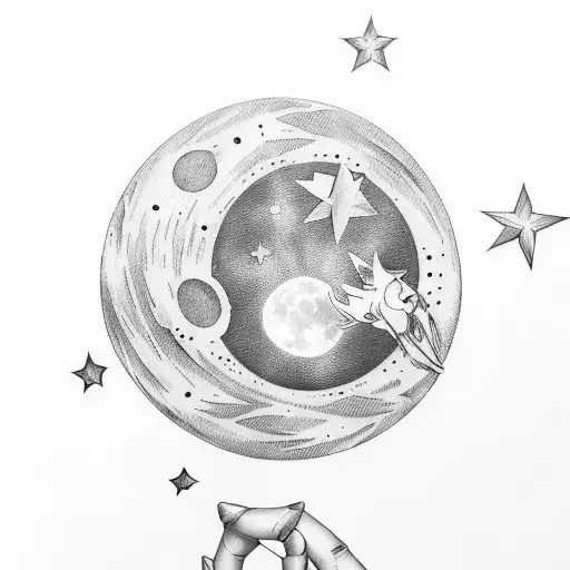 cresent moon, 3 stars, 3 hearts tattoo design idea