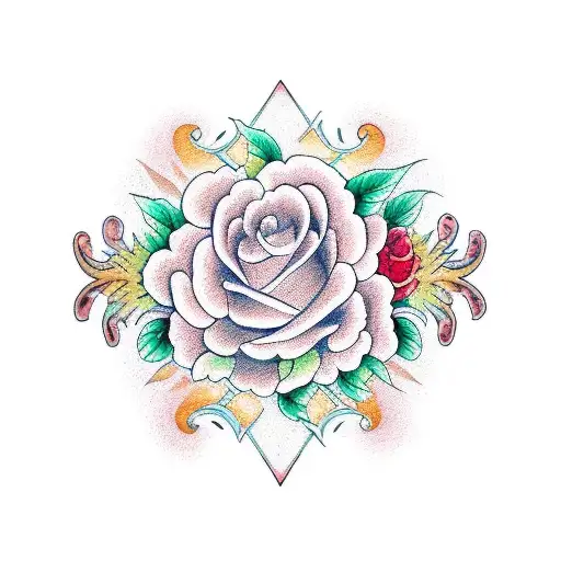 fenix  con rosas  a  color tattoo design idea