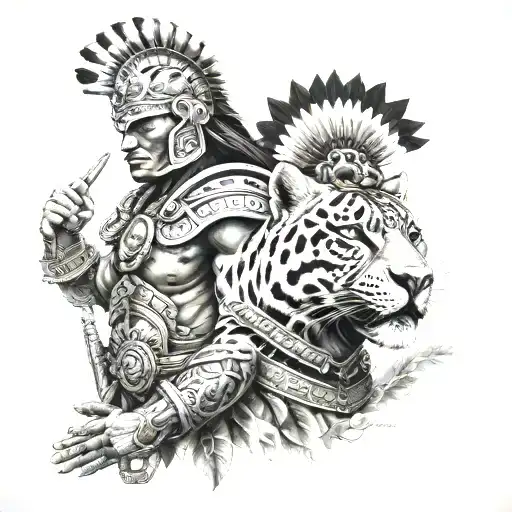 aztec and jaguar warrior tattoo design idea