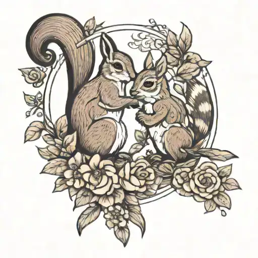 squirrel rabbit wren bird together traditional style  tattoo design idea