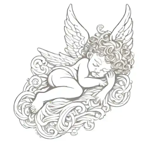 cherub angel sleeping on top LA logo incorporated tattoo design idea