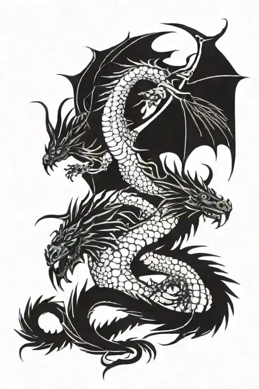 Dragon and Fenix Bird Fighting tattoo design idea
